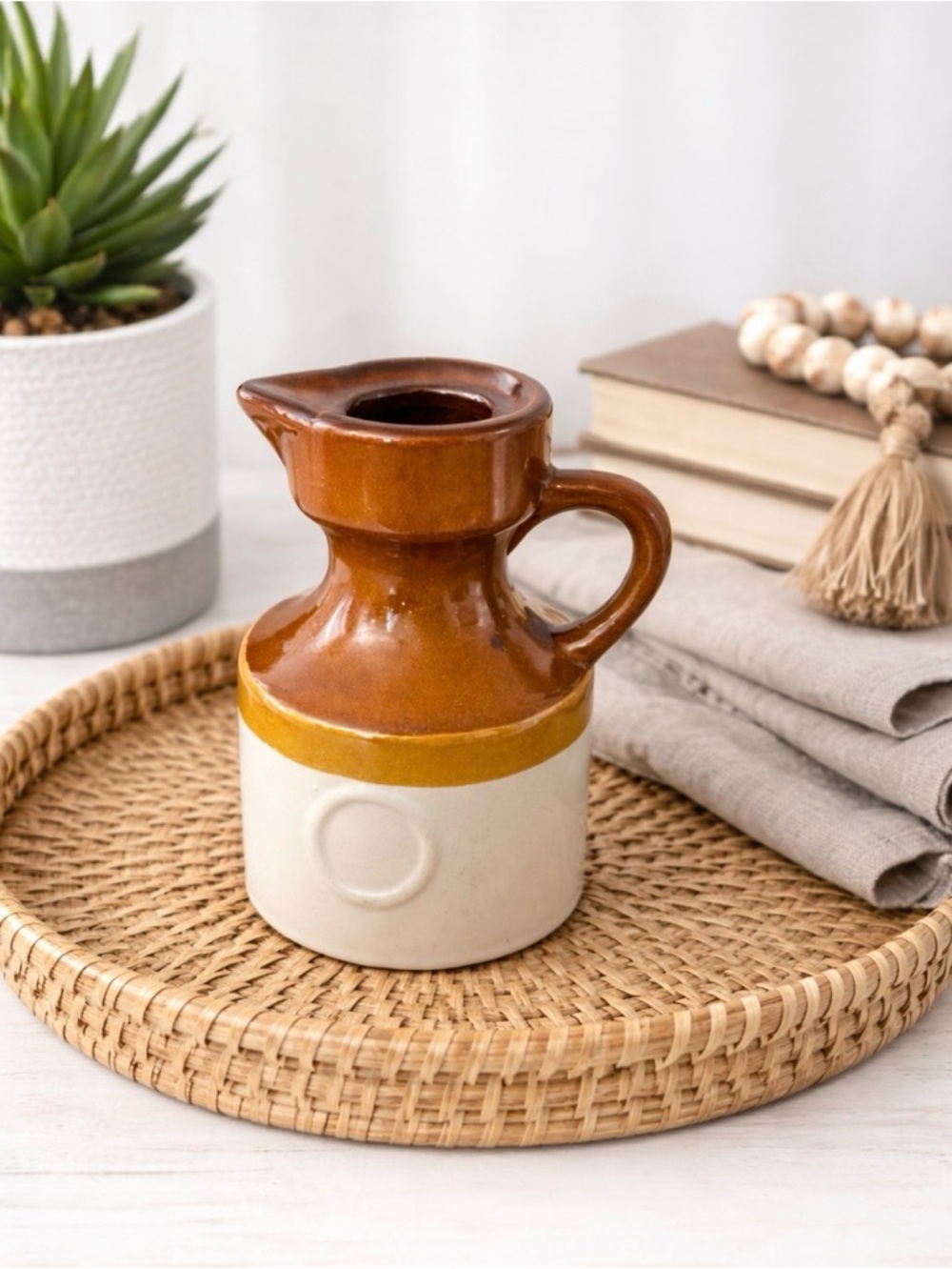 Vintage Style Brown and Cream vinegar cruet